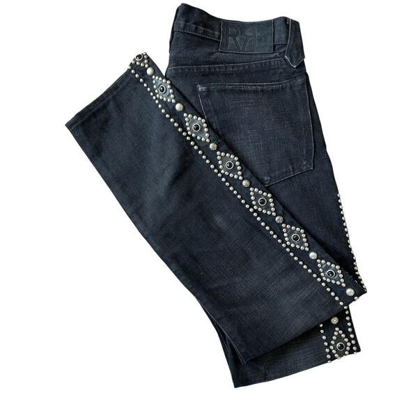 RRL Double RL Studded Selvedge Western Slim‎ Fit Jeans Mens 31X29 Biker Rock Y2k - Picture 1 of 16